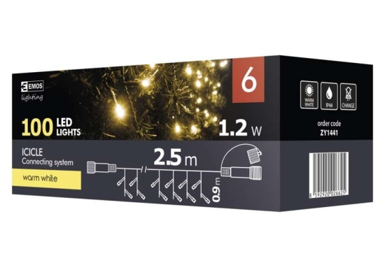 EMOS VÁNOČNÍ OSVĚTLENÍ KRÁPNÍK SPOJOVACÍ 100LED 2,5X0,9M WW IP44 D1CW01