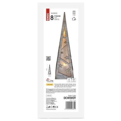 EMOS VÁNOČNÍ OSVĚTLENÍ LED PYRAMIDA DŘEVĚNÁ 36CM 2X AA IP20 TEPLÁ BÍLÁ ČAS. DCWW09