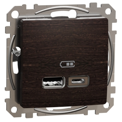 SCHN SEDNA ELEMENTS USB DVOJITÁ A+C NABÍJEČKA 2.4A, WENGE SDD181402