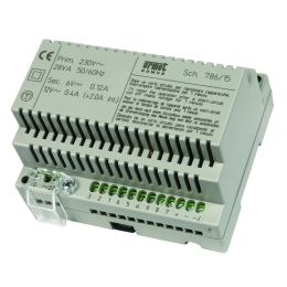 URM ZDROJ 230V 28VA PRO SYSTÉMY DT S ROZLIŠENÝM VYZVÁNĚNÍM INTEGR. RELÉ 6 DIN MOD. 786/15