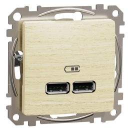 SCHN SEDNA ELEMENTS USB DVOJITÁ A+A NABÍJEČKA 2.1A, BŘÍZA SDD180401