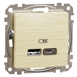 SCHN SEDNA ELEMENTS USB DVOJITÁ A+C NABÍJEČKA 2.4A, BŘÍZA SDD180402