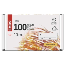 EMOS VÁNOČNÍ OSVĚTLENÍ 100LED MĚDĚNÝ 10M NANO 3,6W IP44 TEPLÁ BÍLÁ ČASOVAČ D3AW02 