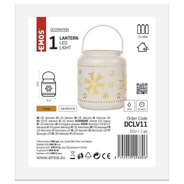 EMOS VÁNOČNÍ OSVĚTLENÍ LED LUCERNA S VLOČKAMI KOVOVÁ BÍLÁ 14CM 3XAAA VNITŘ. VINTAGE DCLV11