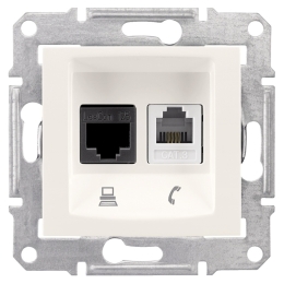 SCHN SEDNA ZÁSUVKA TELEFONNÍ RJ11 A DATOVÁ 1XRJ45 KAT.5E UTP CREAM SDN5100123
