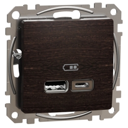 SCHN SEDNA ELEMENTS USB DVOJITÁ A+C NABÍJEČKA 2.4A, WENGE SDD181402