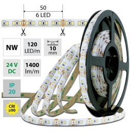 MCLED LED PÁSEK SMD2835 NW 14W/120LED/M 1400LM/M 24VDC IP20 Š10MM 50M